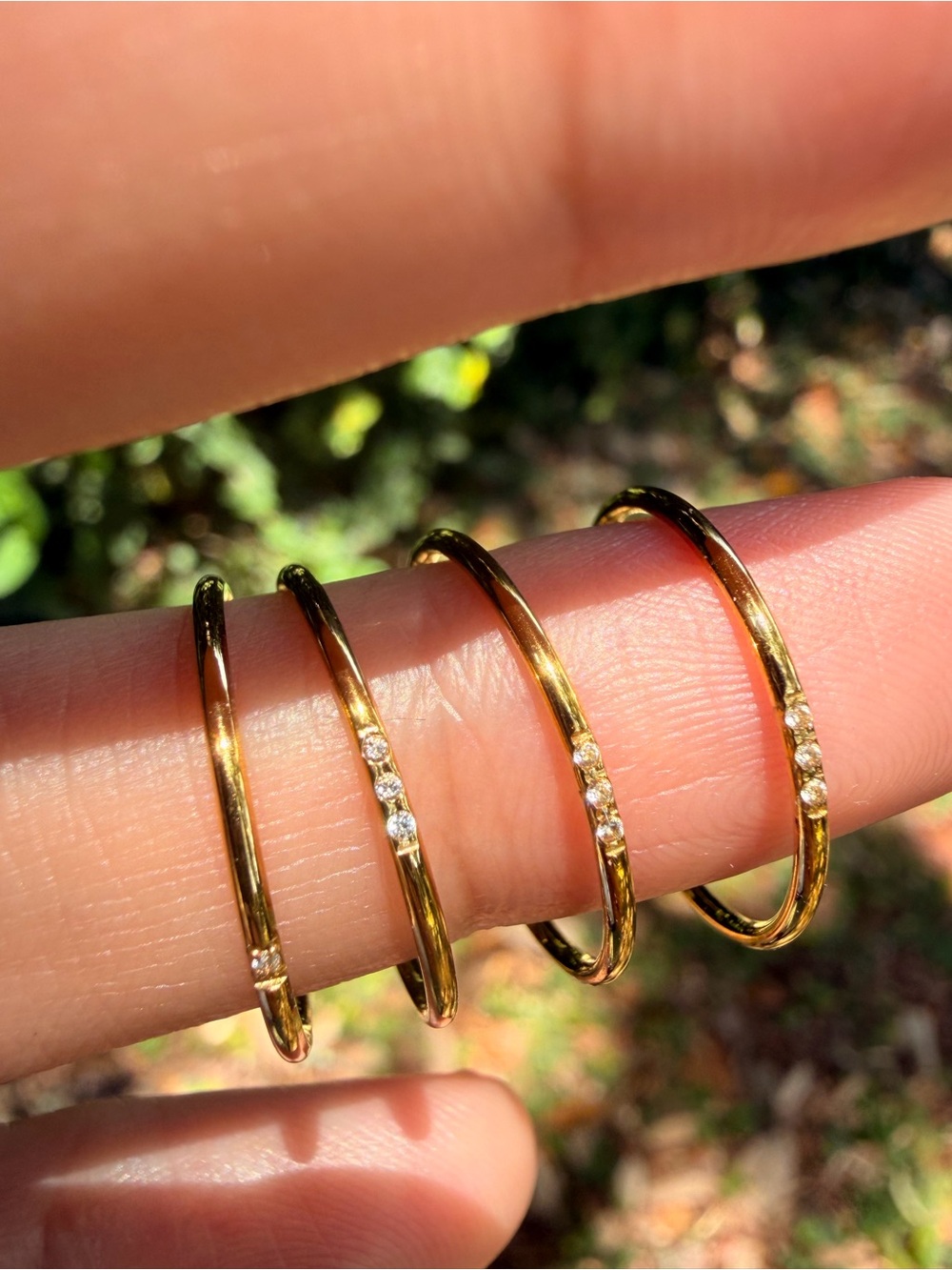 Crystal Accent Minimalist 316L Stainless Steel 18k Gold Plated Rings

Set of 4
